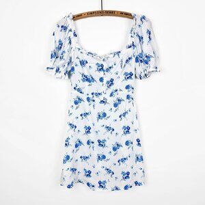 ZARA Womens Blue Floral Mini Sun Dress White Small Porcelain Short Sleeve